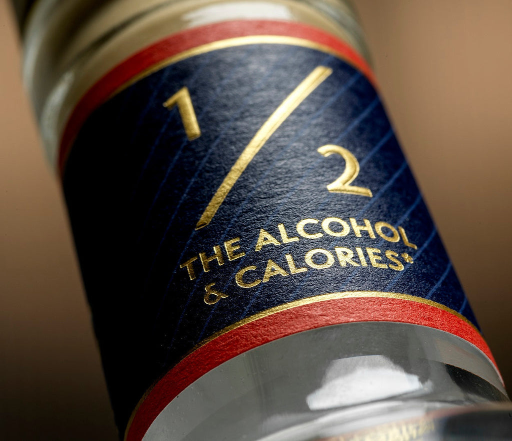 Half the Alcohol and Half the Calories label